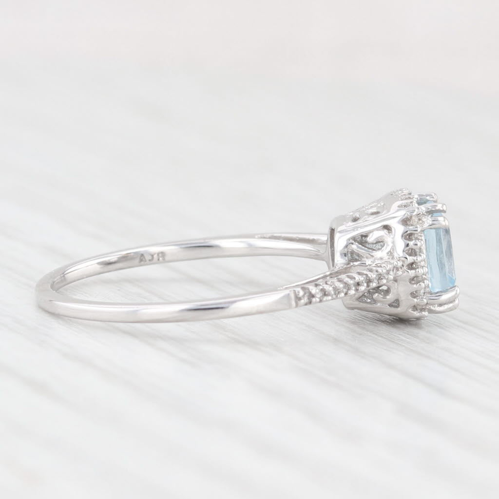 Lavender 0.88ctw Aquamarine Diamond Halo Ring 10k White Gold Size 7 Engagement
