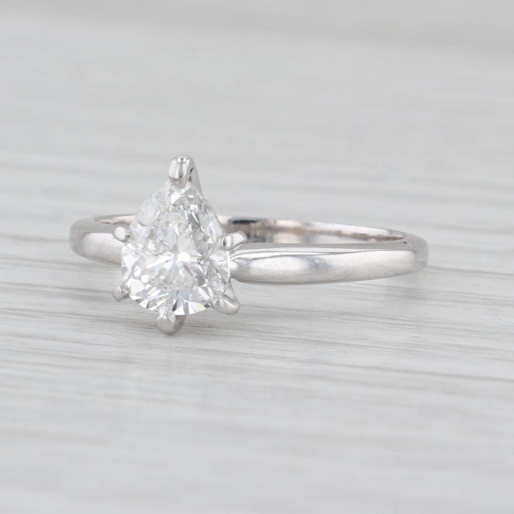 1.03ct Pear Brilliant Diamond Solitaire Engagement Ring 14k White Gold Size 6.25