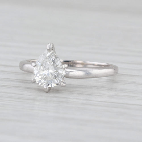 1.03ct Pear Brilliant Diamond Solitaire Engagement Ring 14k White Gold Size 6.25