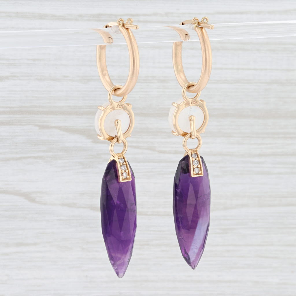 New Nina Wynn Hoop Earrings 18k Yellow Gold Amethyst Moonstone Diamond Charms