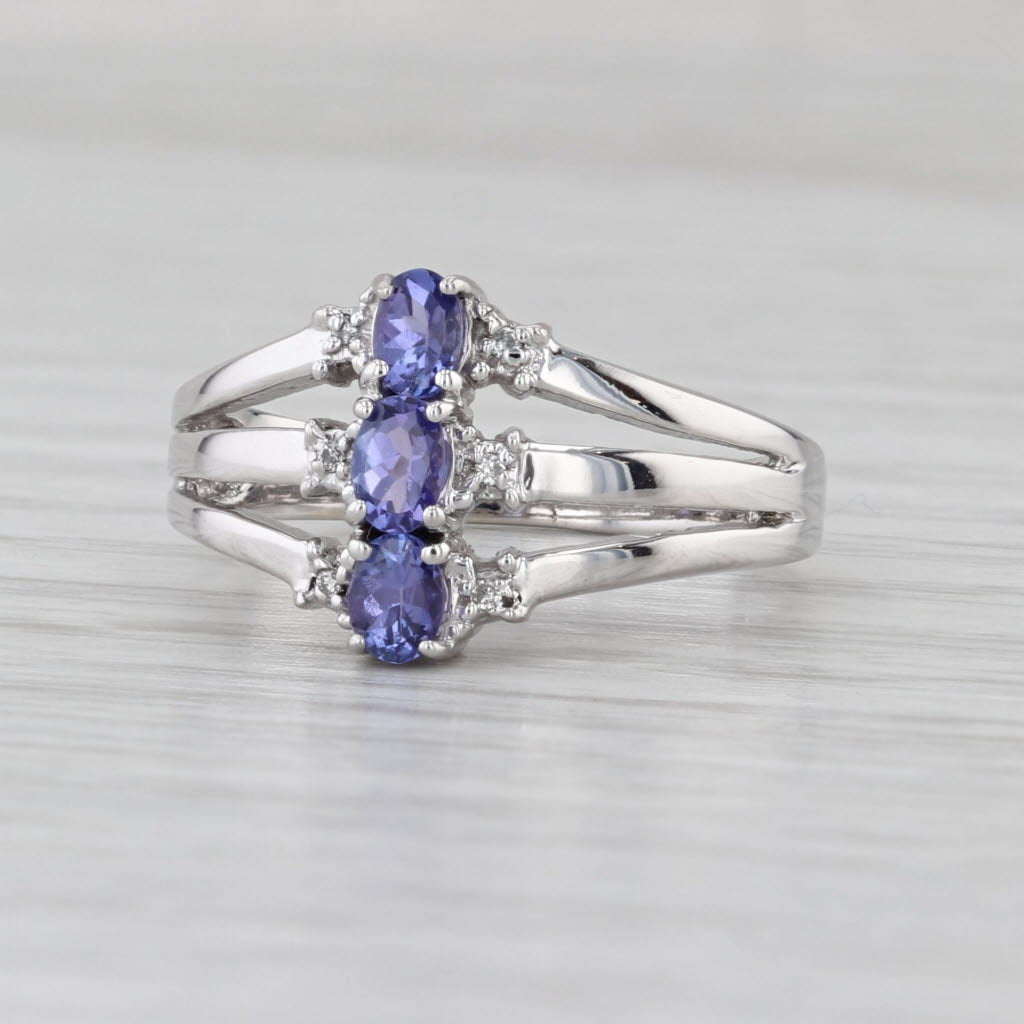 0.62ctw Tanzanite 3-Stone Diamond Ring 14k White Gold Size 6.5