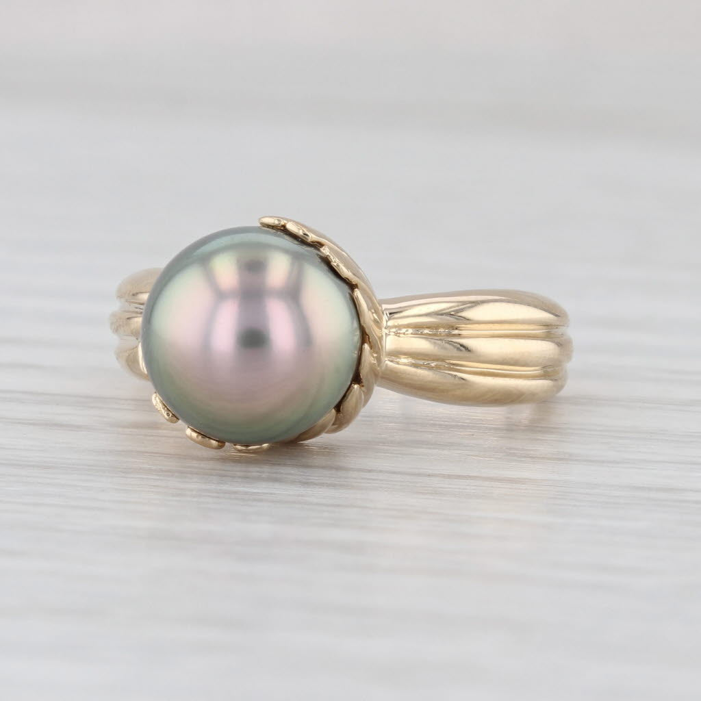 Gray Saltwater Cultured Pearl Solitaire Ring 14k Yellow Gold Size 7