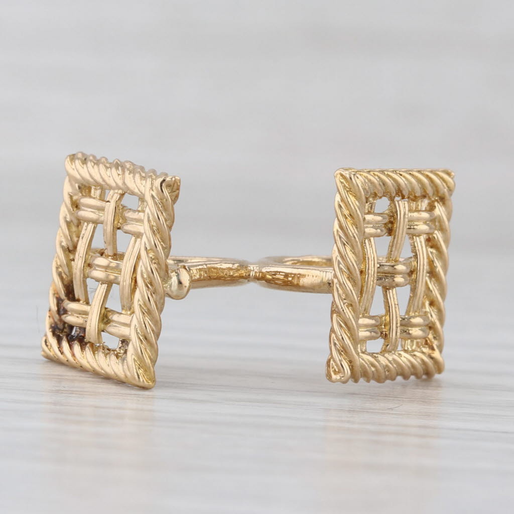 French Crosshatch Woven Cufflinks 18k Yellow Gold Gaston Potiez Antique