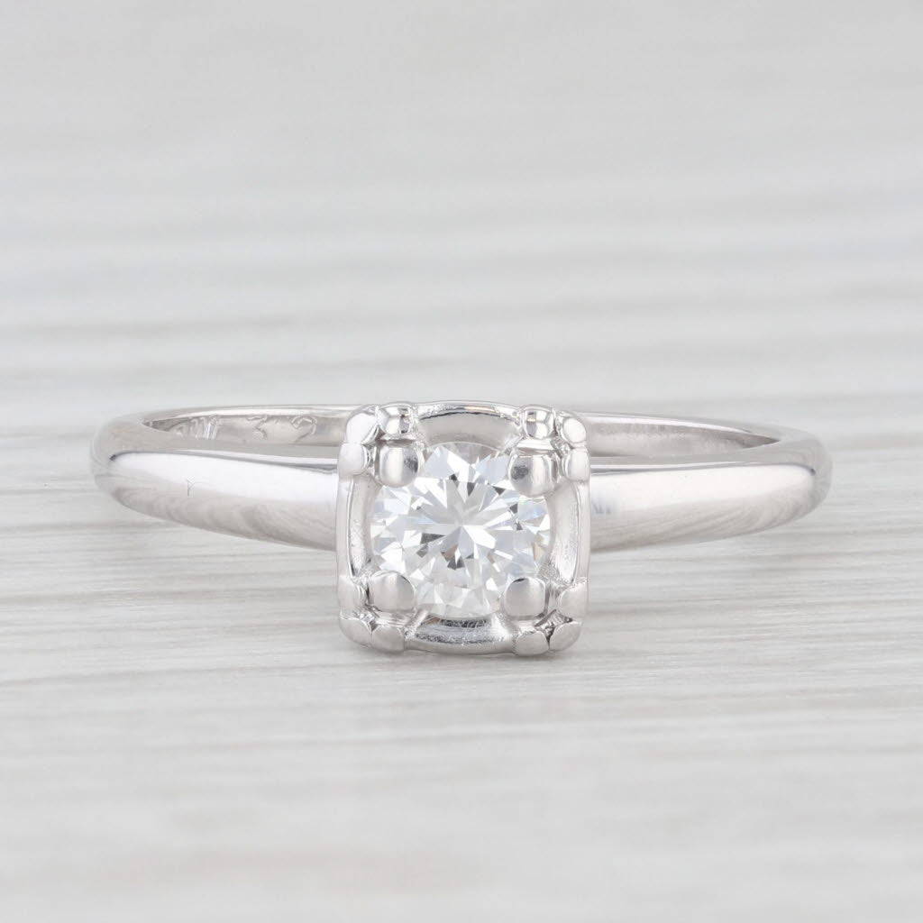 Light Gray Vintage 0.33ct VS2 Round Diamond Solitaire Engagement Ring 14k White Gold Size 6