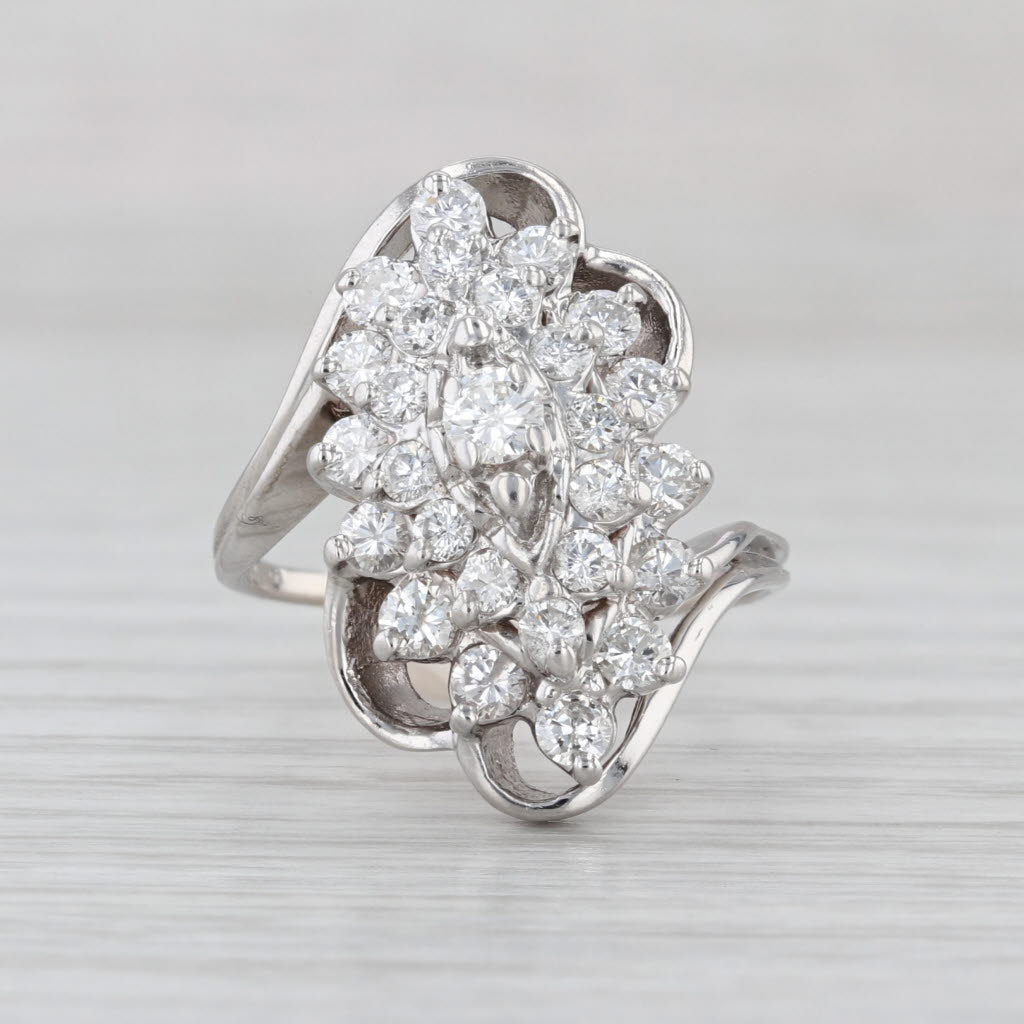 1ctw Diamond Cluster Ring 14k White Gold Size 6.5 Bypass Cocktail