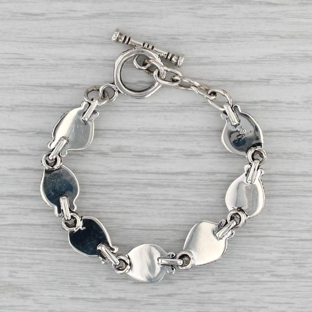 Turquoise Pear Link Bracelet Sterling Silver 6.5" 10.5mm Toggle Clasp