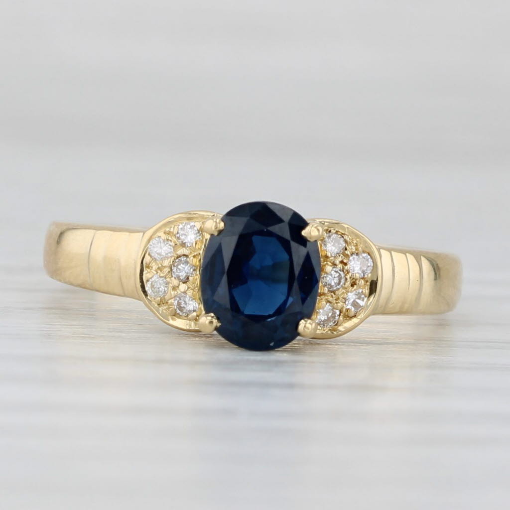 Light Gray 0.74ctw Blue Sapphire Diamond Ring 18k Yellow Gold Size 5.25