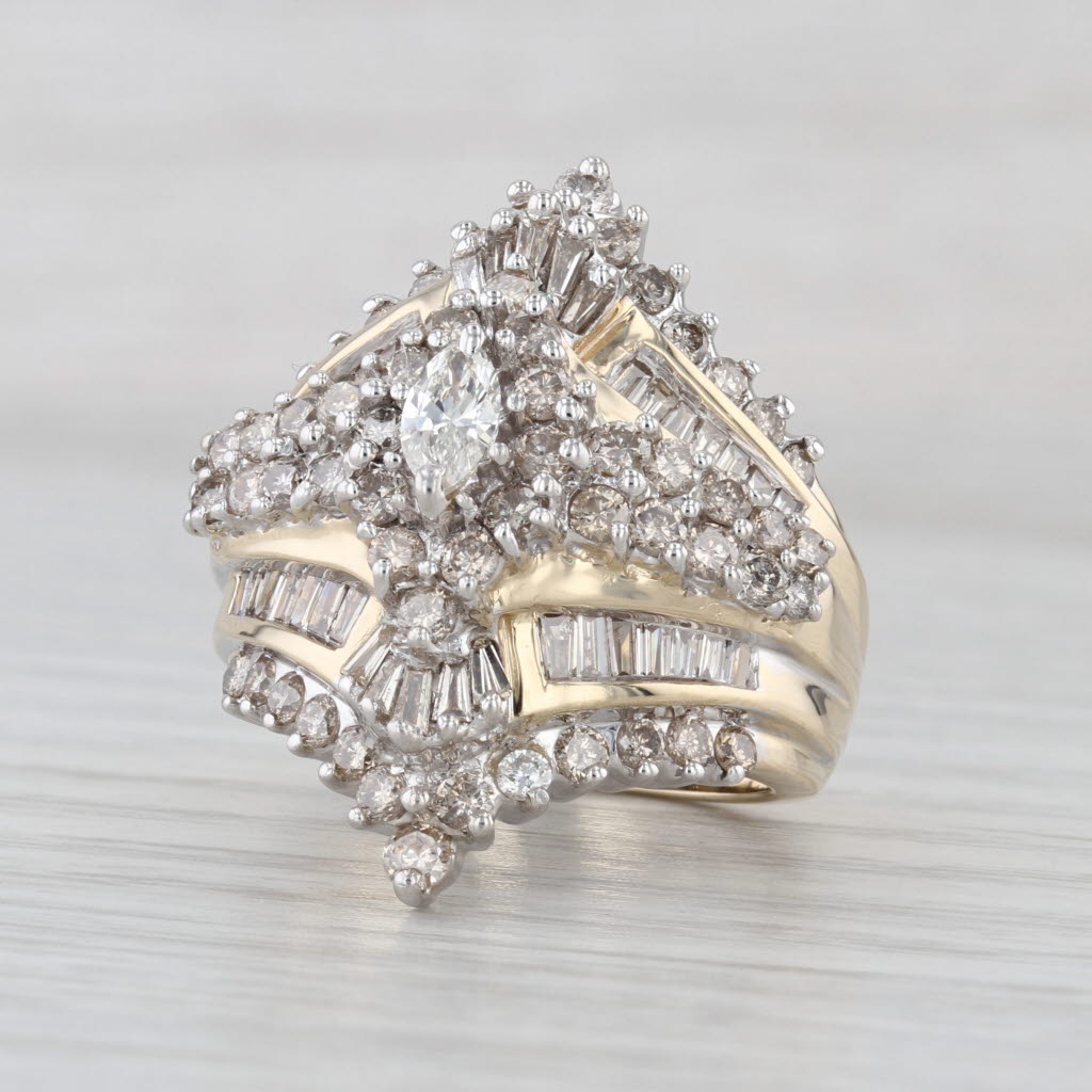 2.68ctw Diamond Cocktail Cluster Ring 14k Yellwo White Gold Size 7.25