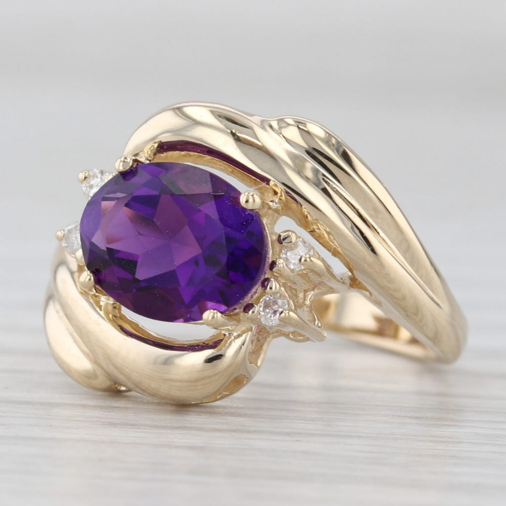 1.75ctw Oval Amethyst Diamond Bypass Ring 14k Yellow Gold Size 4.75