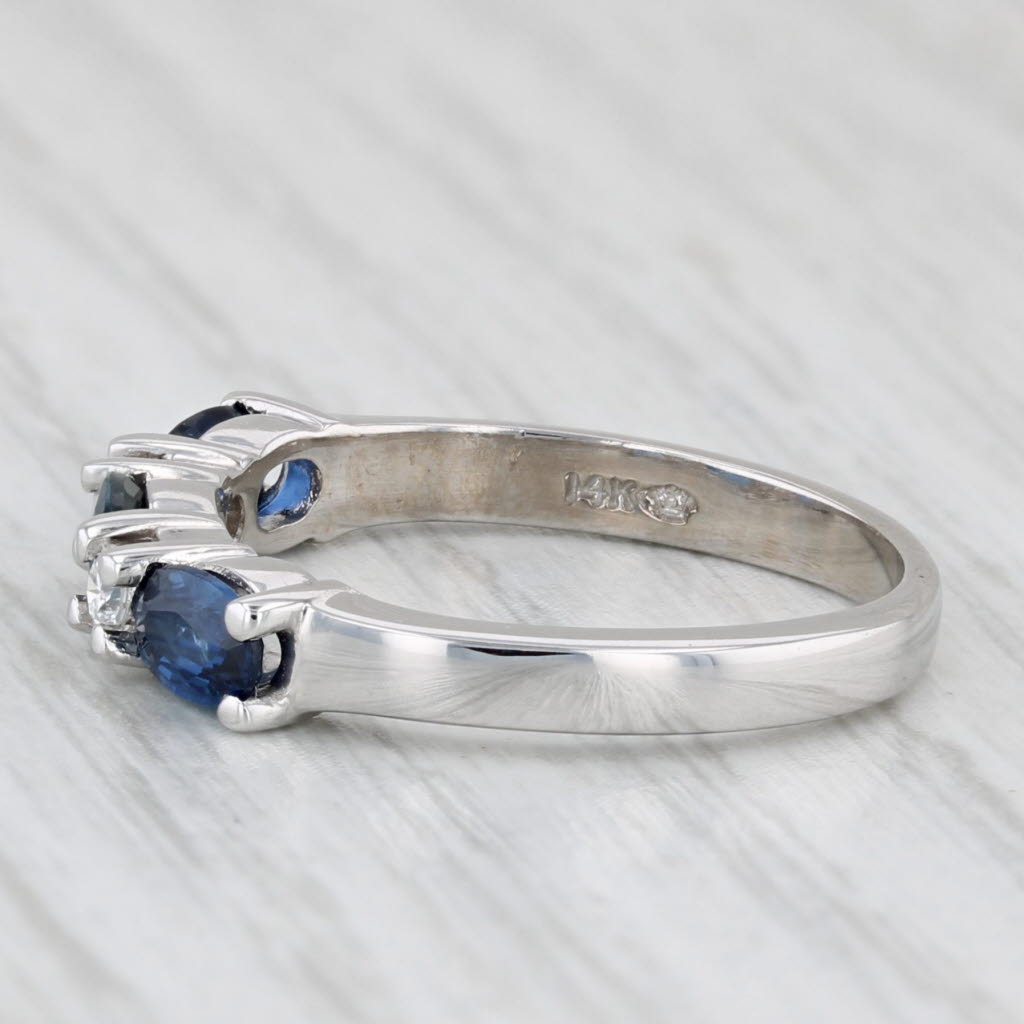 Light Gray 1.13ctw Blue Sapphire Diamond Stackable Ring 14k White Gold Size 5.75