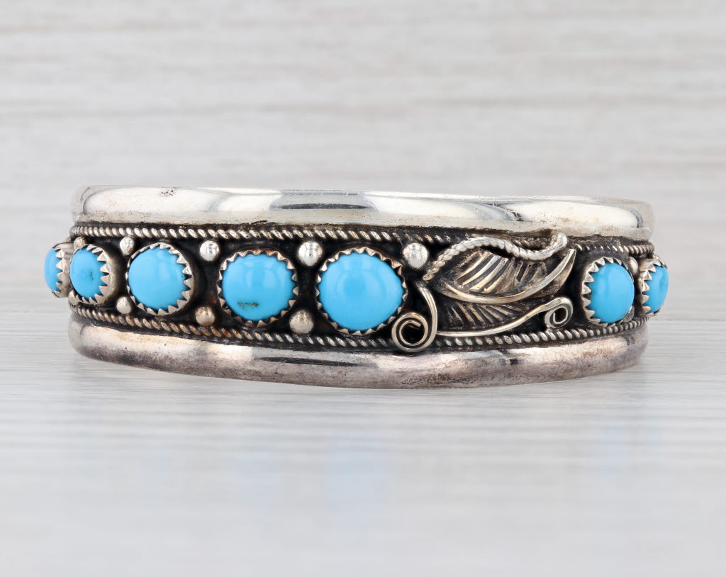 Native American Cecil Henry Turquoise Cuff Bracelet Sterling Silver Ornate