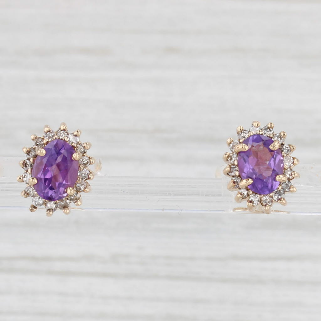 Light Gray 1.76ctw Amethyst Diamond Halo Stud Earrings 14k Yellow Gold