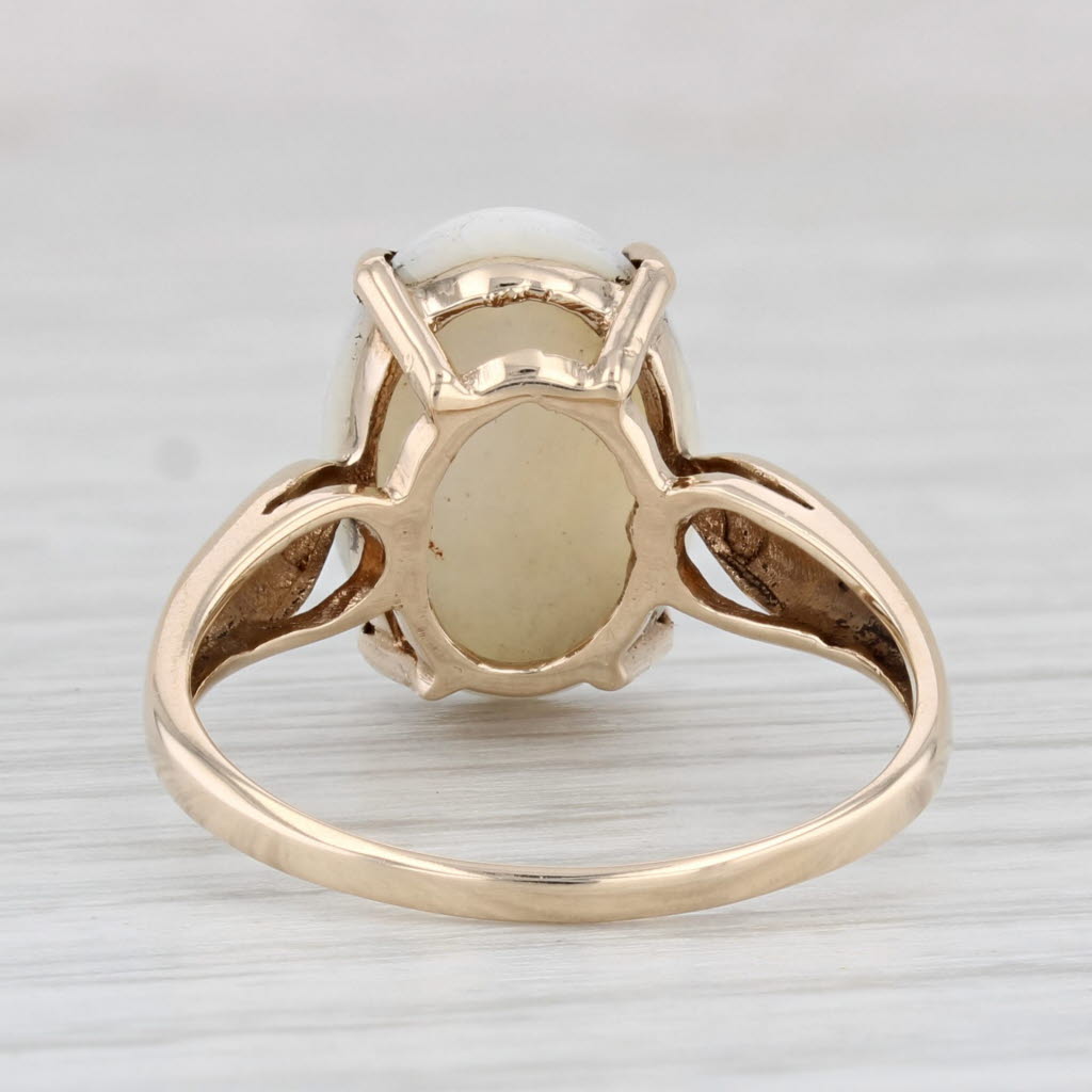 Light Gray Oval Opal Cabochon Solitaire Ring 10k Yellow Gold Size 8.25