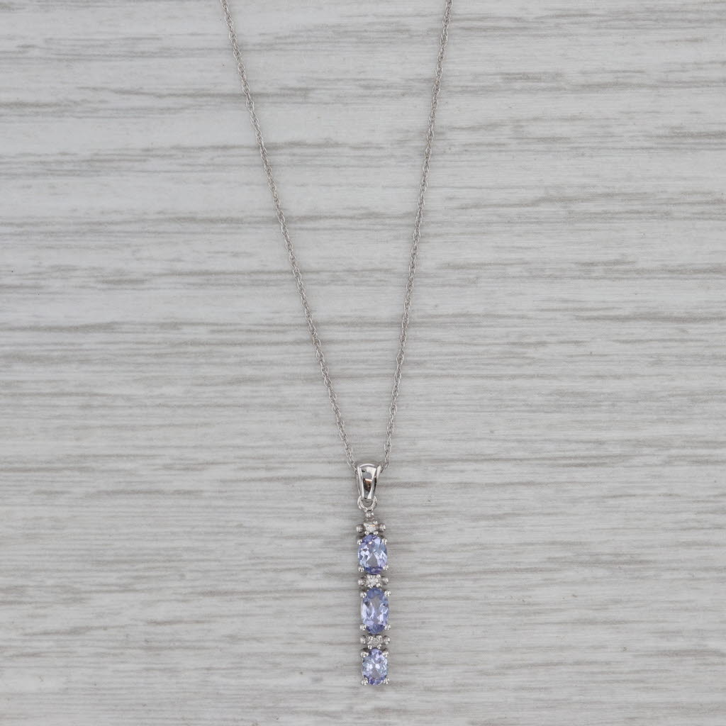 Gray 0.60ctw Tanzanite Diamond Journey Pendant Necklace 10k White Gold 18" Rope Chain