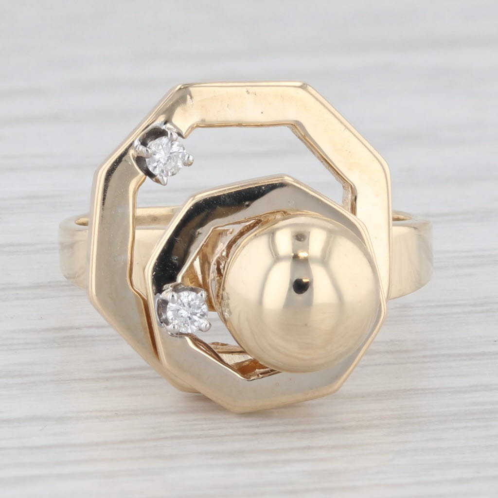 Light Gray Diamond Spinner Ring 14K Yellow Gold Moves Size 5.75
