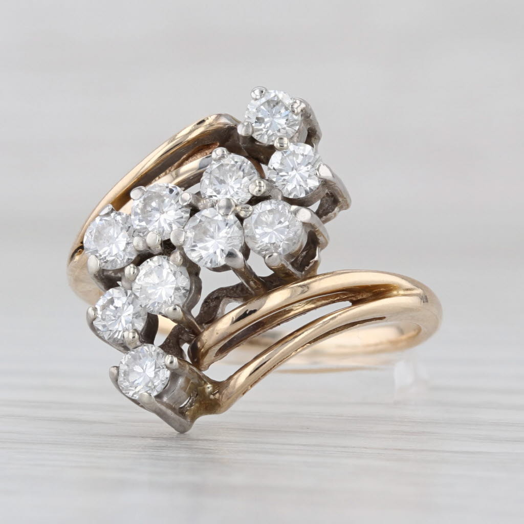 Vintage 0.95ctw Diamond Cluster Bypass Ring 14k Yellow Gold Size 6.25