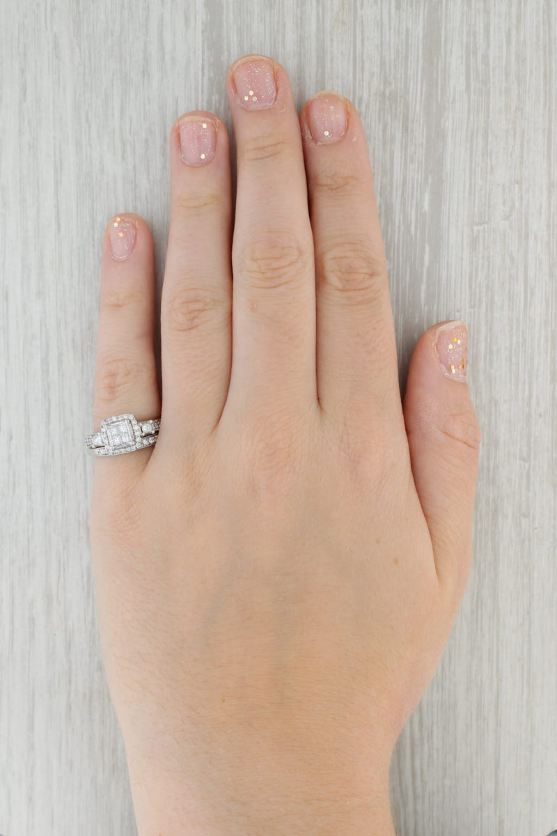 1.06ctw Princess Diamond Halo Engagement Ring Wedding Band 10k White Gold Sz 7