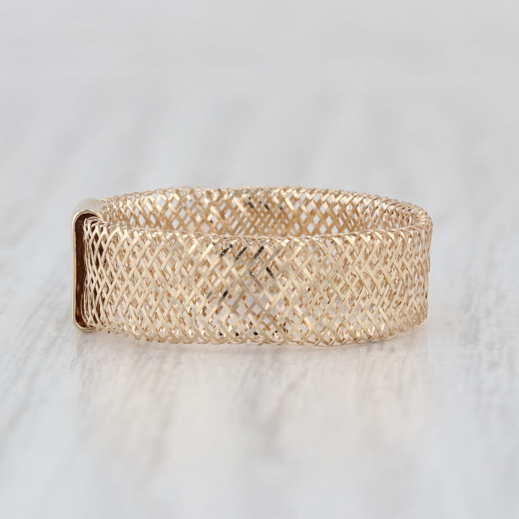 Flexible Mesh Ring 14k Yellow Gold Size 7-9 Adjustable Band Light Weight