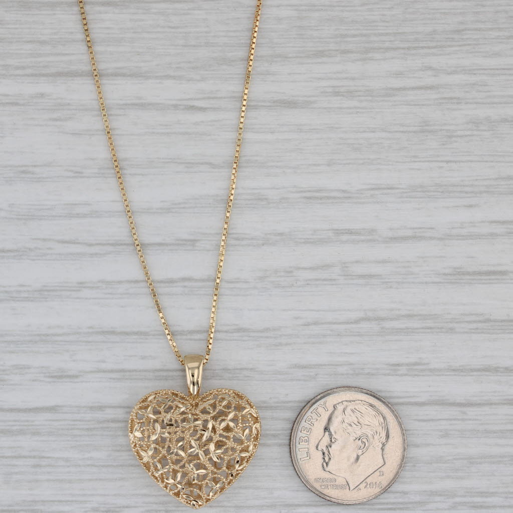 Gray Open Heart Pendant Necklace 14k Yellow Gold 18" Box Chain