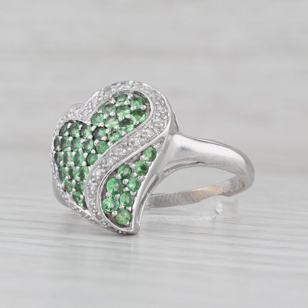 Gray 0.90ctw Green Garnet Diamond Cluster Heart Ring 10k White Gold Size 8.75