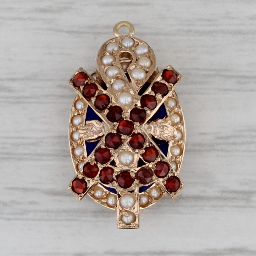 Gray Vintage Alpha Chi Rho Badge 10k Yellow Gold Pearls Garnets Greek Fraternity Pin