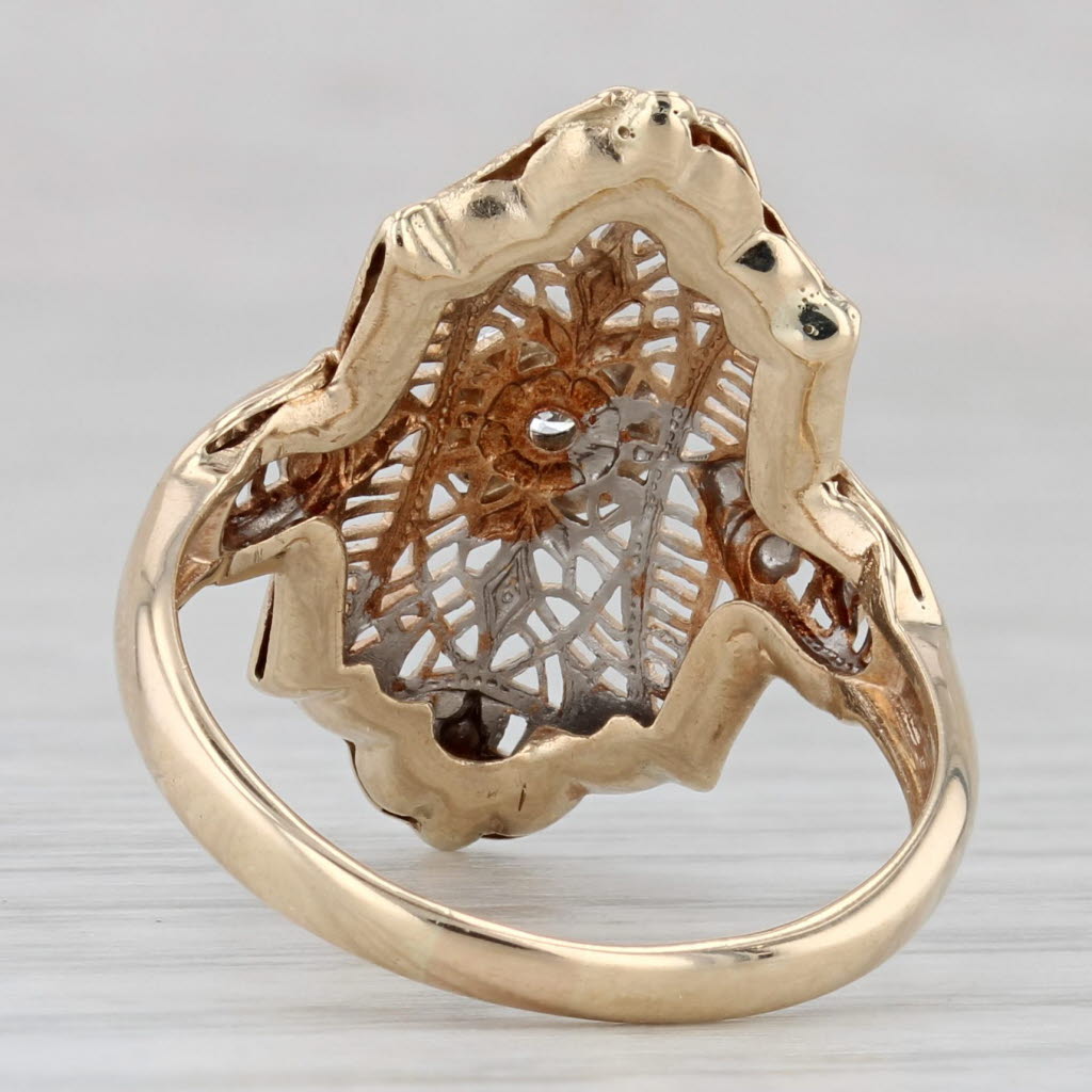 Gray Vintage Diamond Filigree Ring 10k Yellow Gold Size 7.25