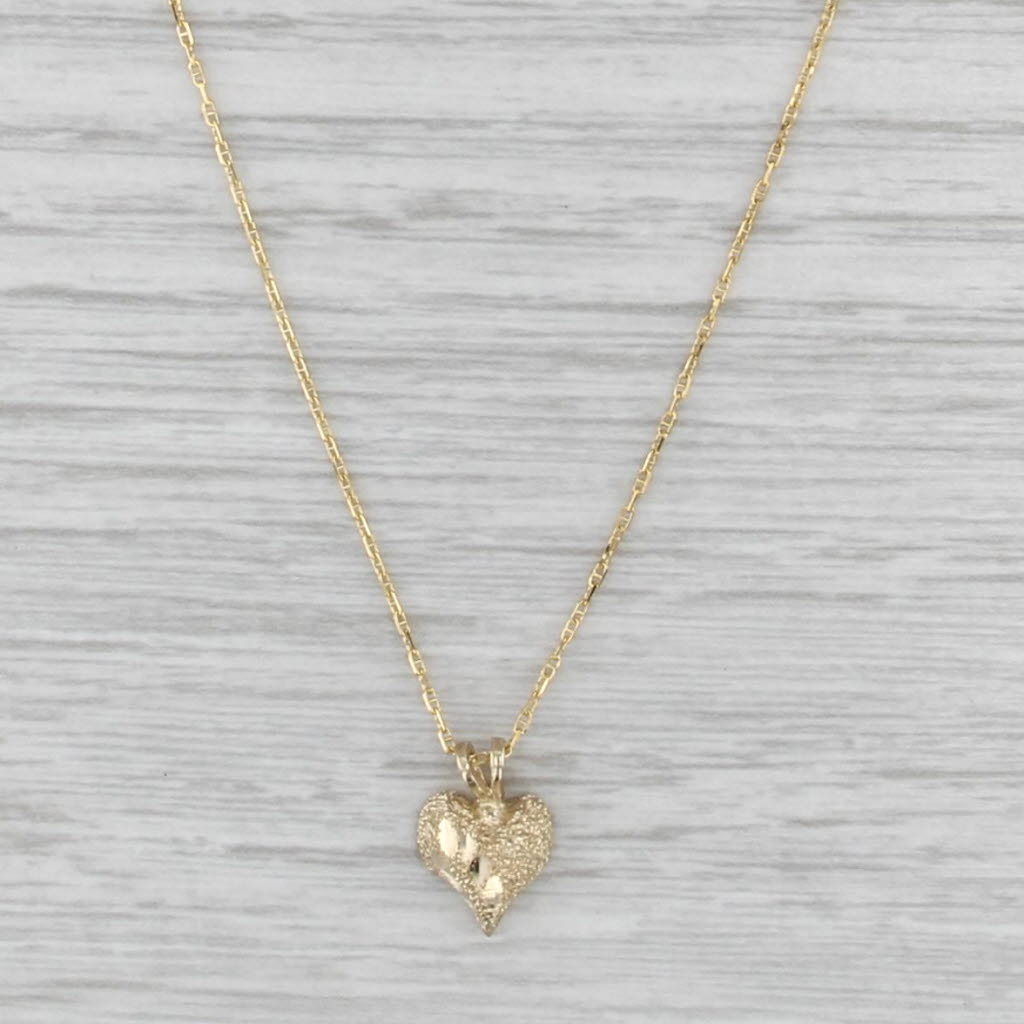 Small Brushed Heart Pendant Necklace 14k Yellow Gold 18" Anchor Mariner Chain