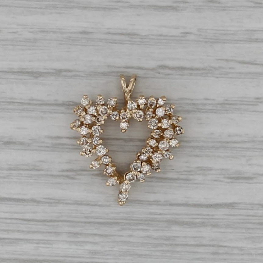 0.85ctw Diamond Cluster Open Heart Pendant 14k Yellow Gold