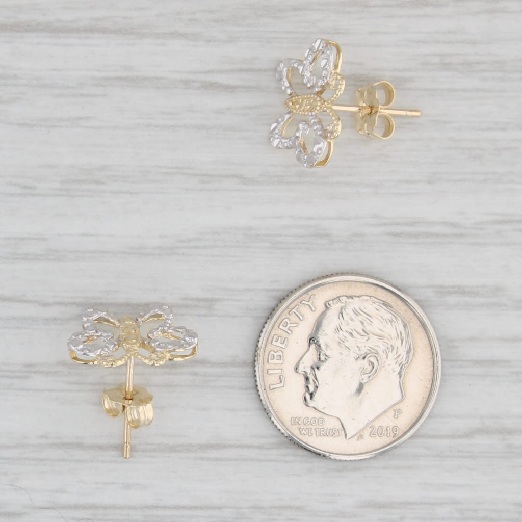 Light Gray Butterfly Stud Earrings 10k Yellow White Gold