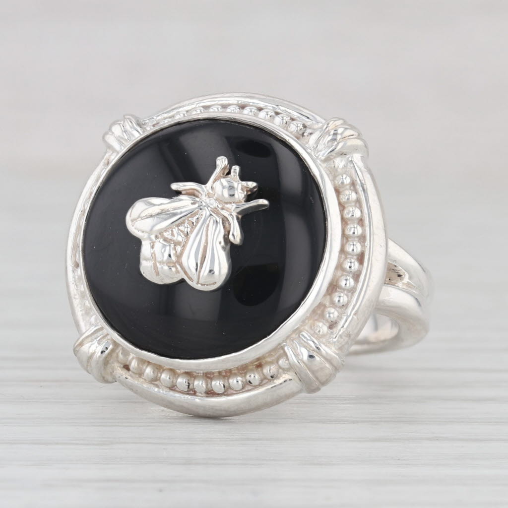 Light Gray Slane & Slane Onyx Bumble Bee Signet Ring Sterling Silver Size 8