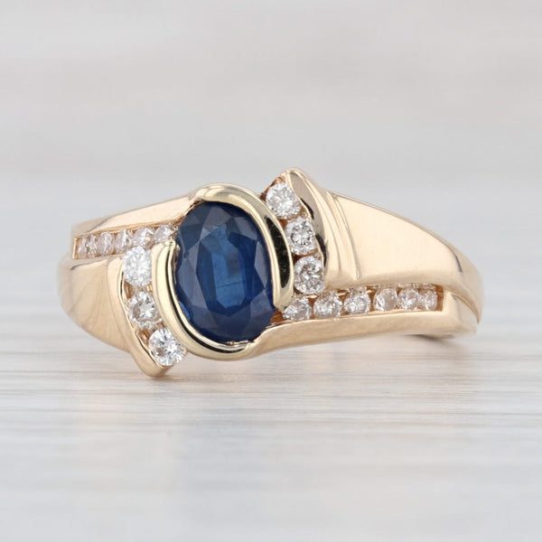 Light Gray 1.40ctw Blue Sapphire Diamond Ring 14k Yellow Gold Size 8