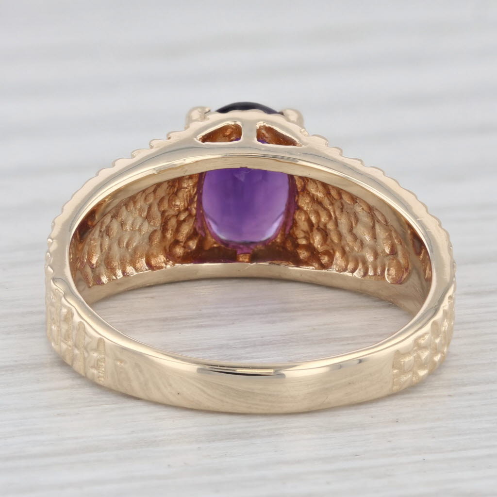 Light Gray 1.10ct Oval Amethyst Solitaire Ring 14k Yellow Gold Ridge Band Size 7.25