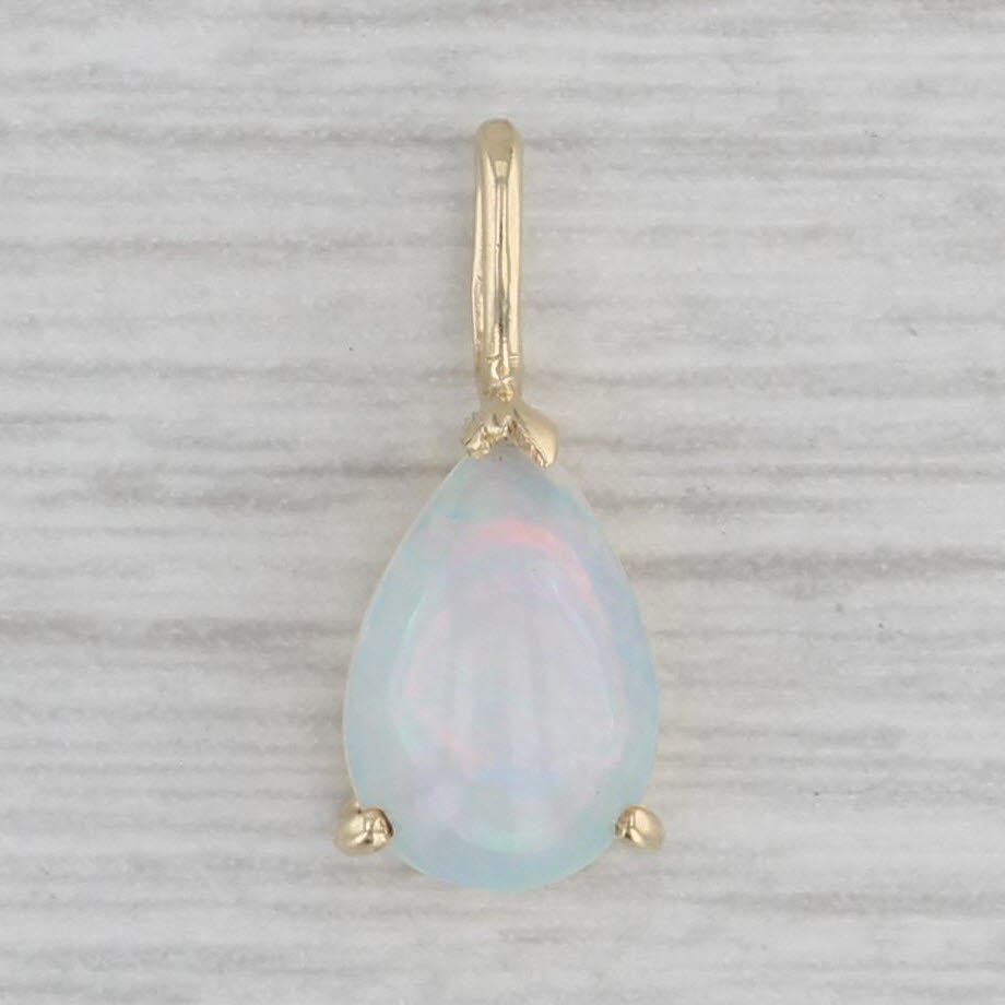 Gray Opal Pear Cabochon Solitaire Teardrop Pendant 10k Yellow Gold