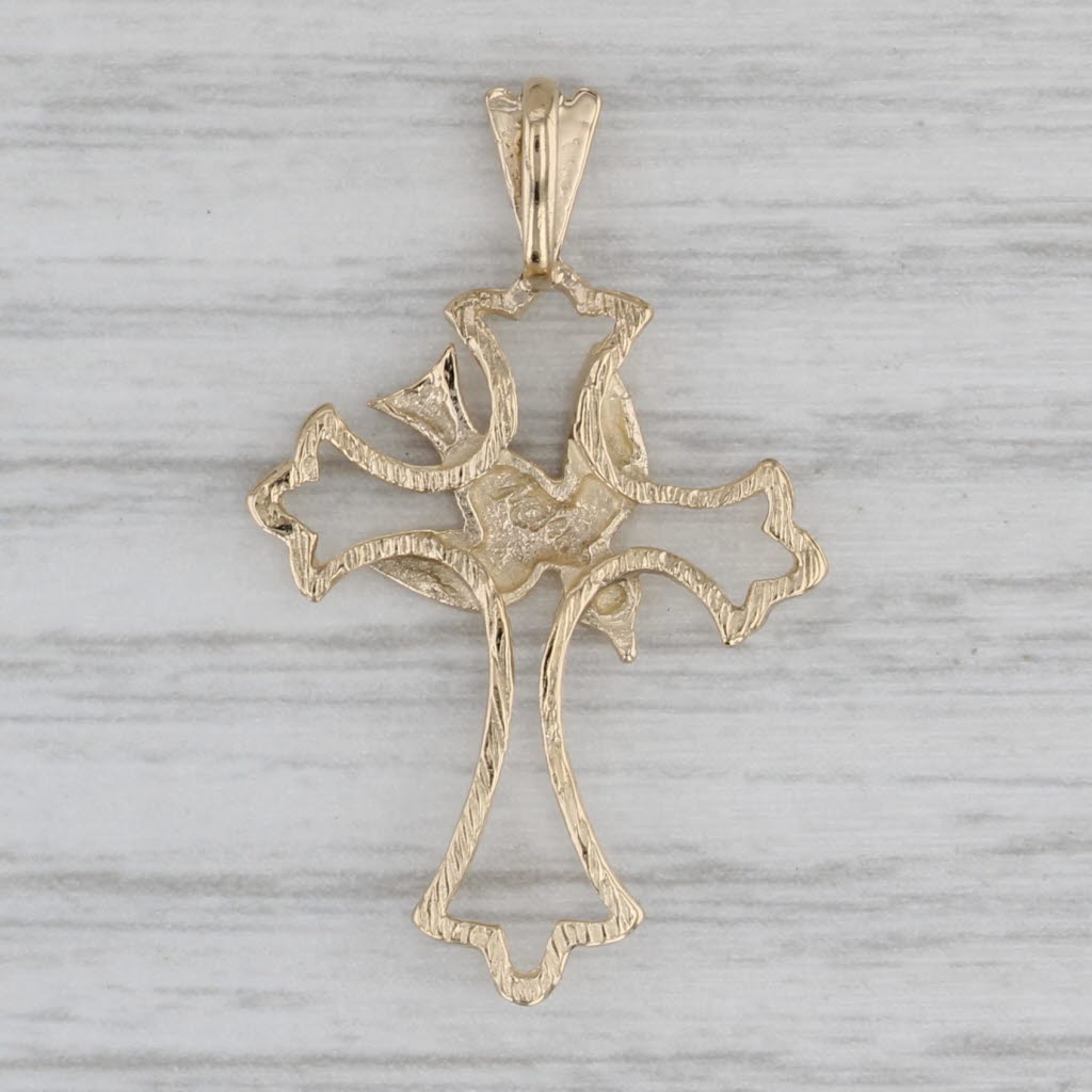 Dove Cross Pendant 14k Yellow Gold Religious Jewelry