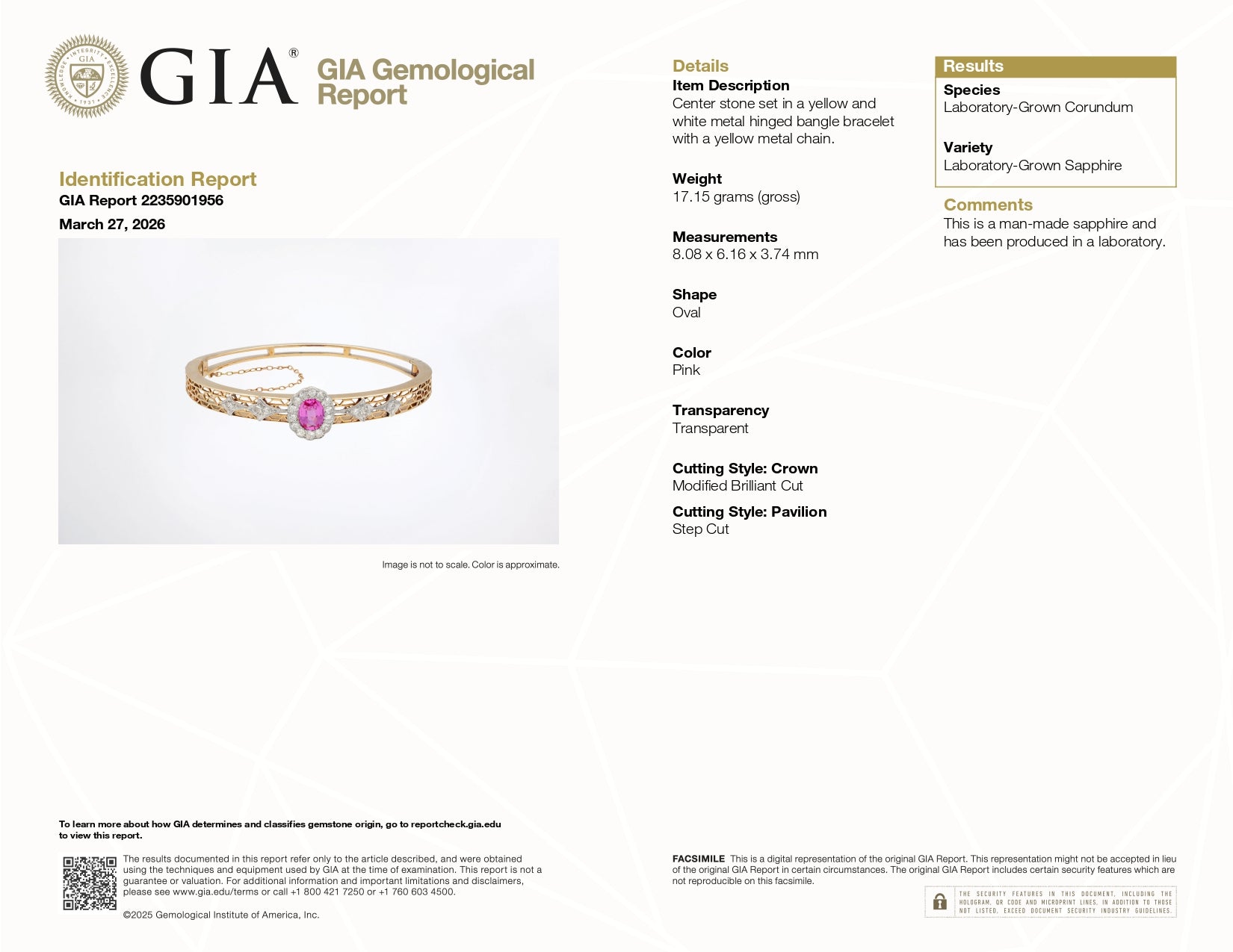 GIA Pink Lab Grown Sapphire Diamond Halo Bangle Bracelet 14k Yellow Gold 6.75"