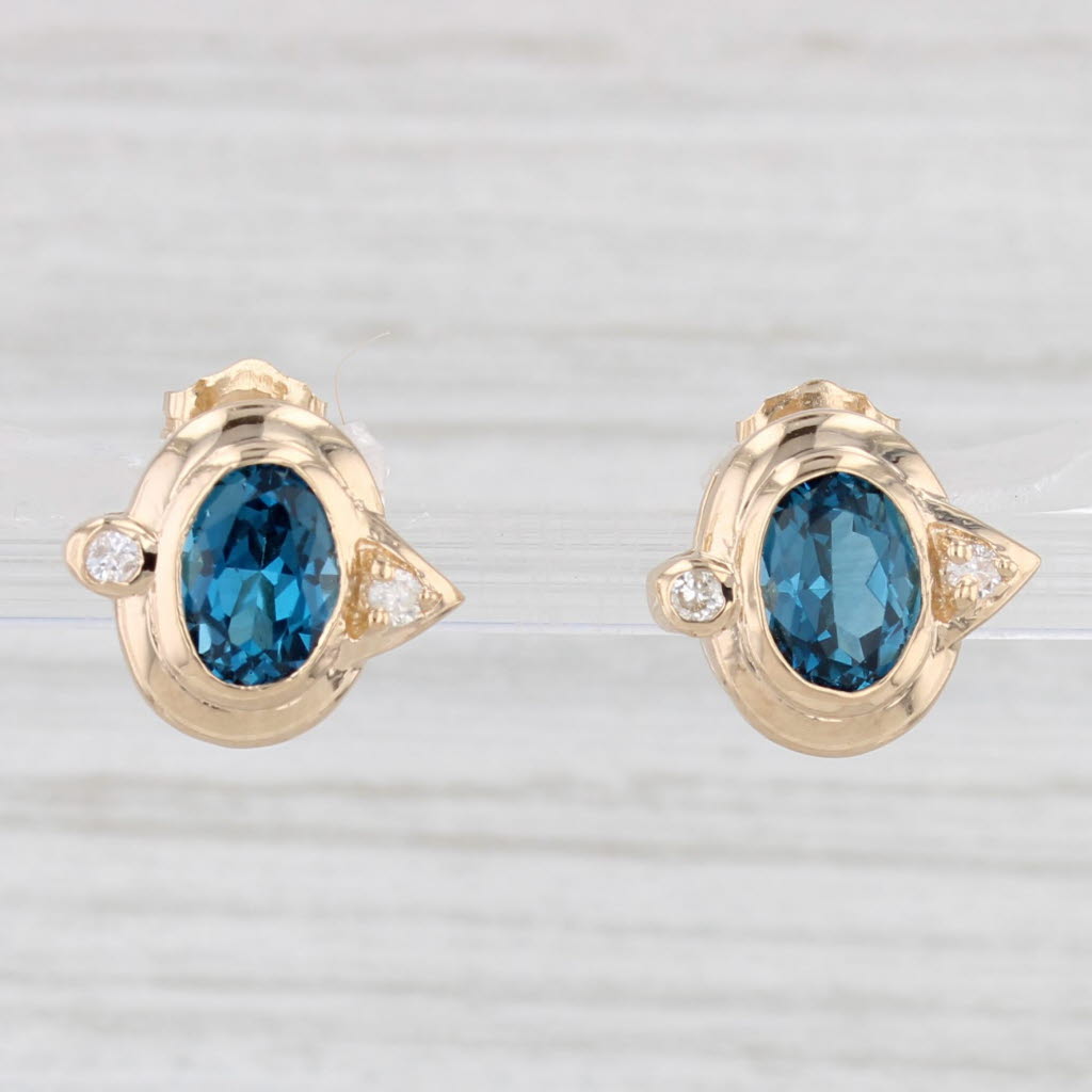 Light Gray 2.17ctw Blue Topaz Diamond Stud Earrings 14k Yellow Gold