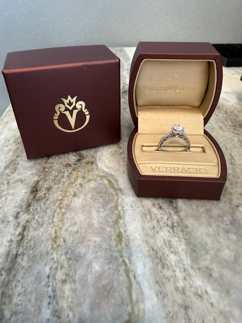 Veraggio 1.47ctw Diamond Halo Engagement Ring w/ Box GIA 18k White Gold Filigree