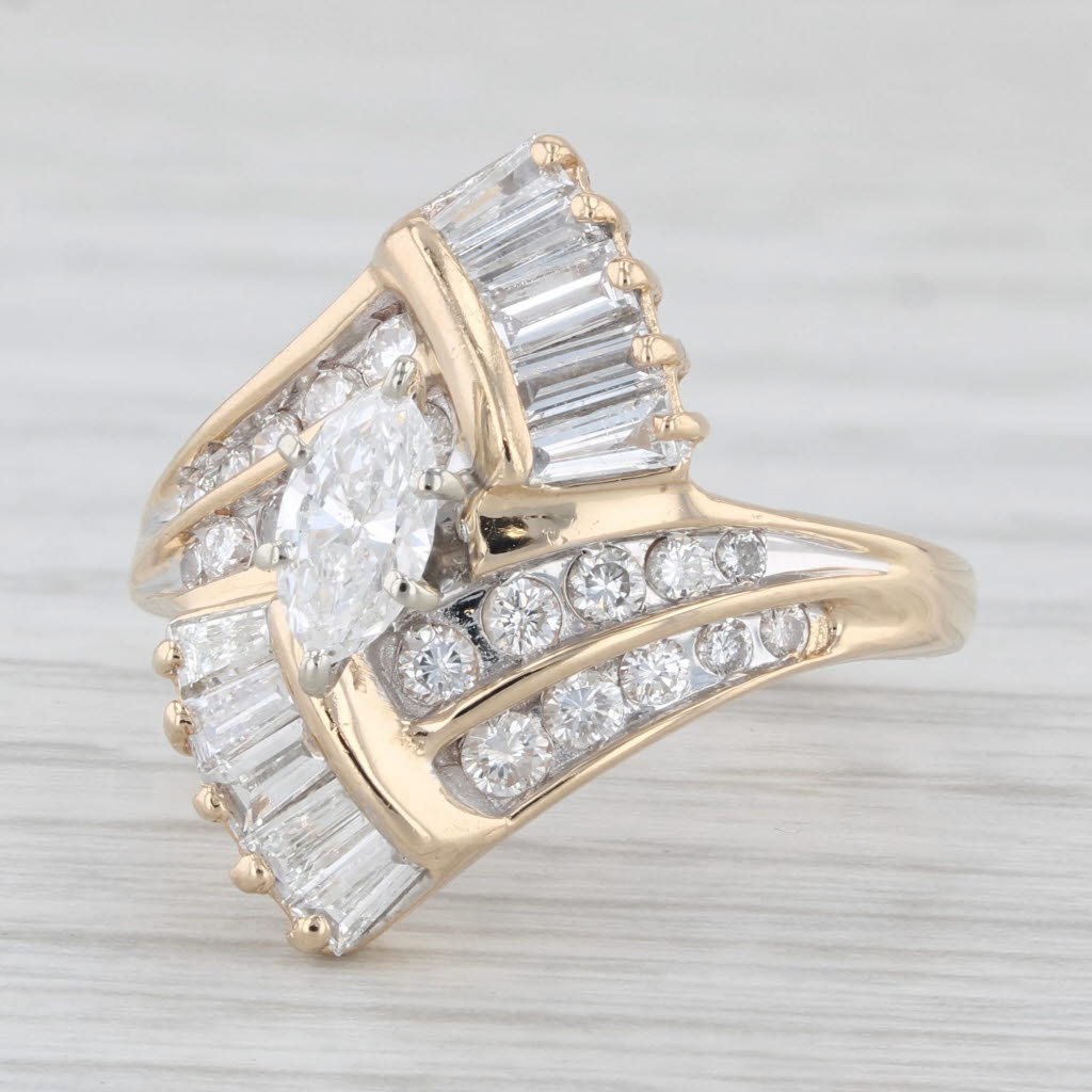 Light Gray 1.57ctw Marquise Diamond Cluster Ring 14k Yellow Gold Bypass Cocktail Engagement