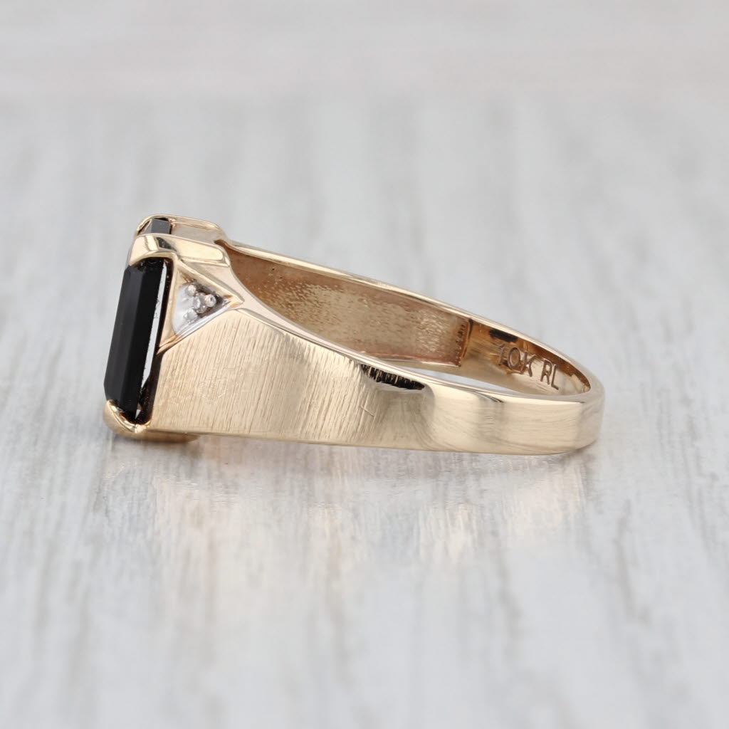 Vintage Men's Onyx Diamond Signet Ring 10k Yellow Gold Size 10.25