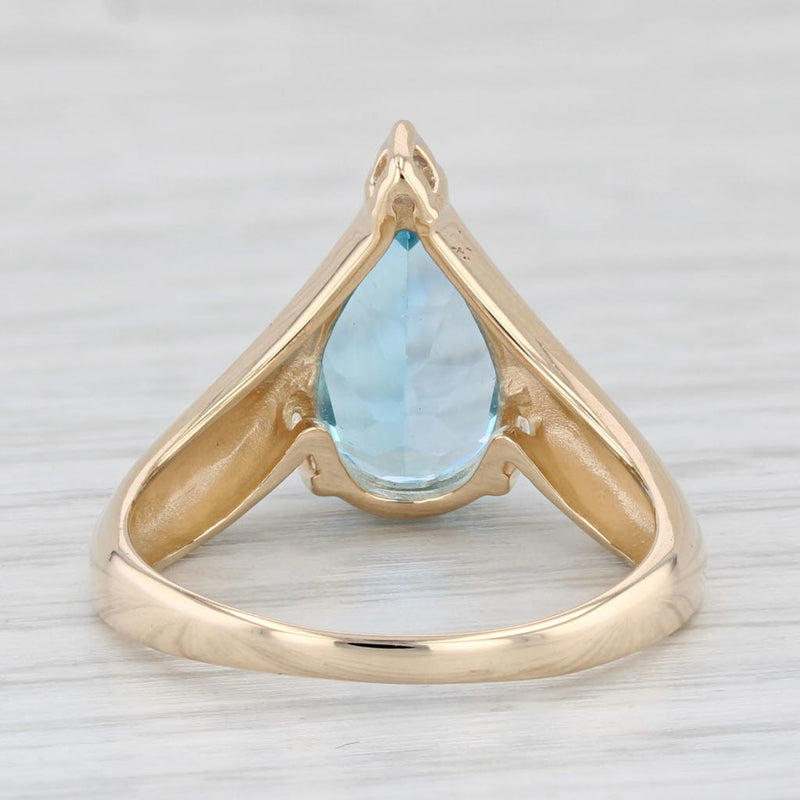 3.97ctw Pear Blue Topaz Diamond Ring 14k Yellow Gold Size 7.75