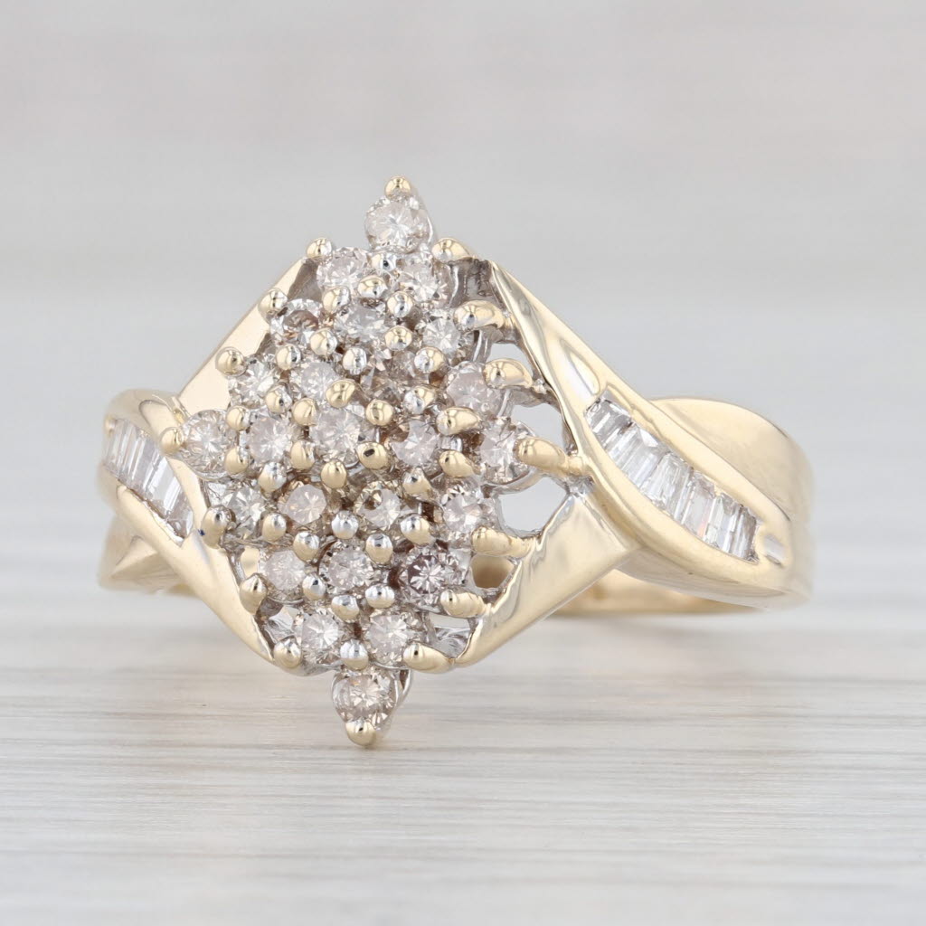 Light Gray 0.96ctw Diamond Cluster Ring 10k Yellow Gold Size 8.25