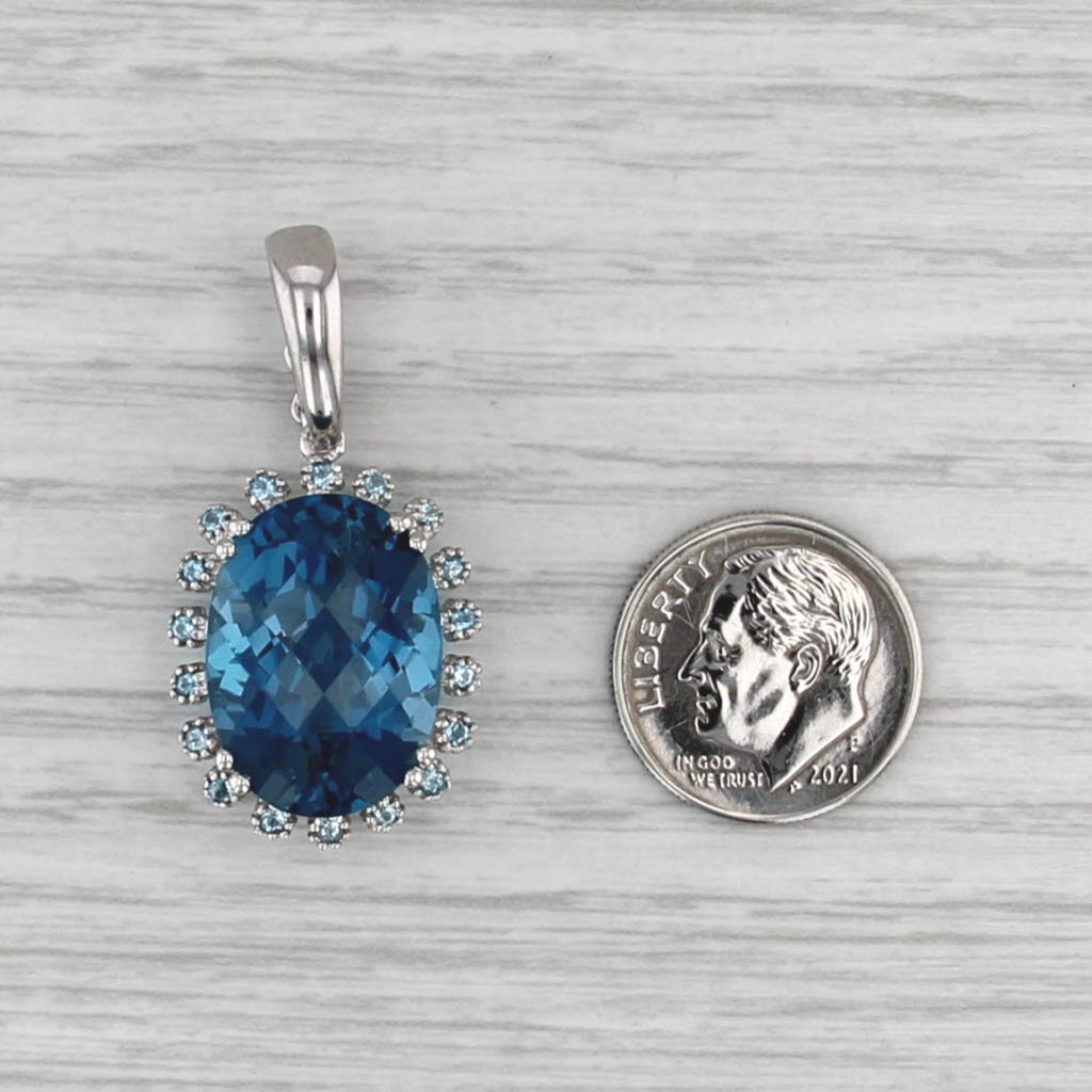 16.94ctw Oval London Blue Topaz Halo Pendant 14k White Gold Enhancer Bail