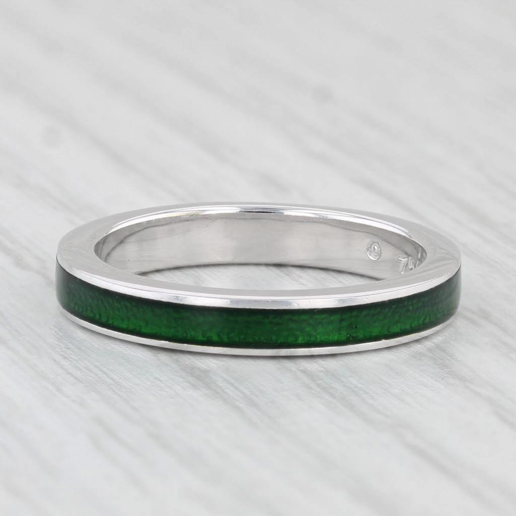 Light Gray Hidalgo Green Enamel Ring 18k White Gold Stackable Band Size 6.5