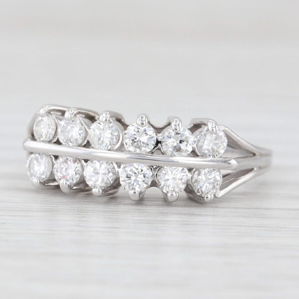 Light Gray 0.75ctw Diamond 2-Row Ring 14k White Gold Size 8 Wedding Anniversary