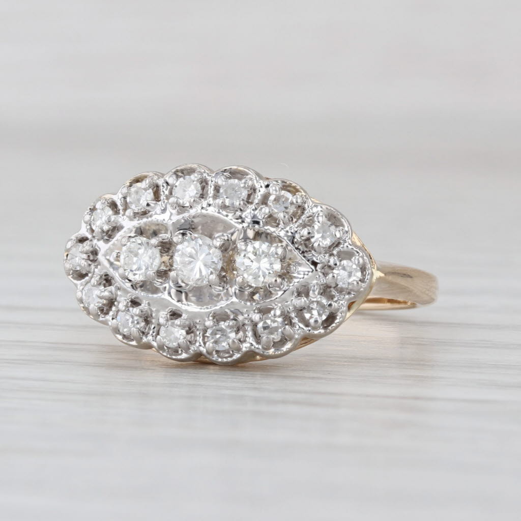 Vintage 0.39ctw Diamond 3-Stone Halo Princess Ring 14k White Yellow Gold Size 7
