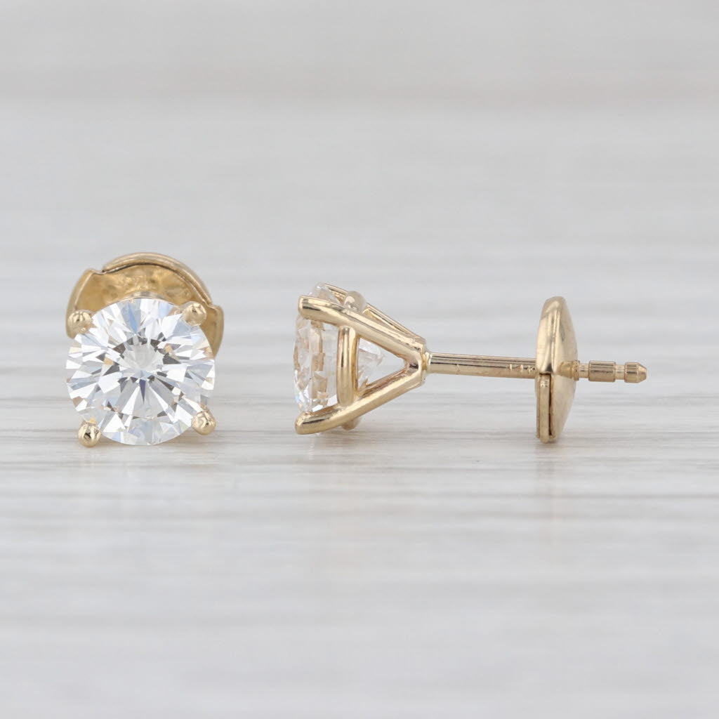 New 1.71ctw Diamond Stud Earrings 14k Yellow Gold GIA Round Solitaire Studs