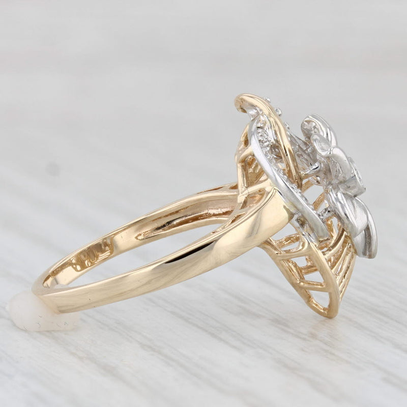 Light Gray 0.11ctw Diamond Flower Ring 14k White Yellow Gold Size 7.5
