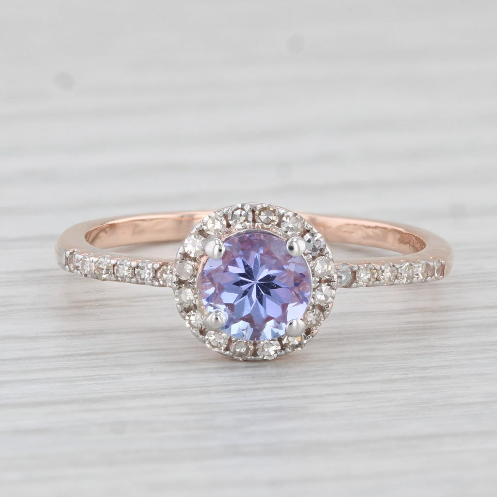 Light Gray 1ctw Round Tanzanite Diamond Halo Ring 10k Rose Gold Size 7.5 Engagement