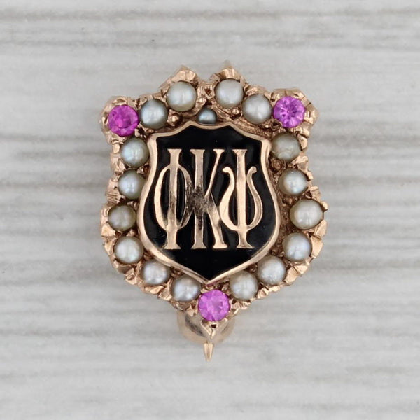 Gray Phi Kappa Psi Sweetheart Pin 10k Gold Pearl Ruby Shield Fraternity Badge