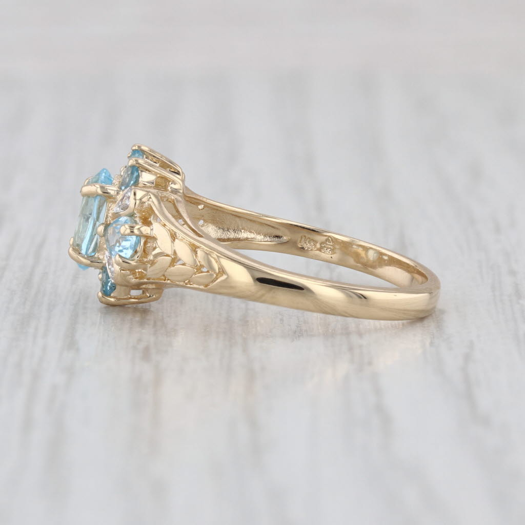 1.53ctw Blue Topaz Diamond Halo Ring 14k Yellow Gold Size 7